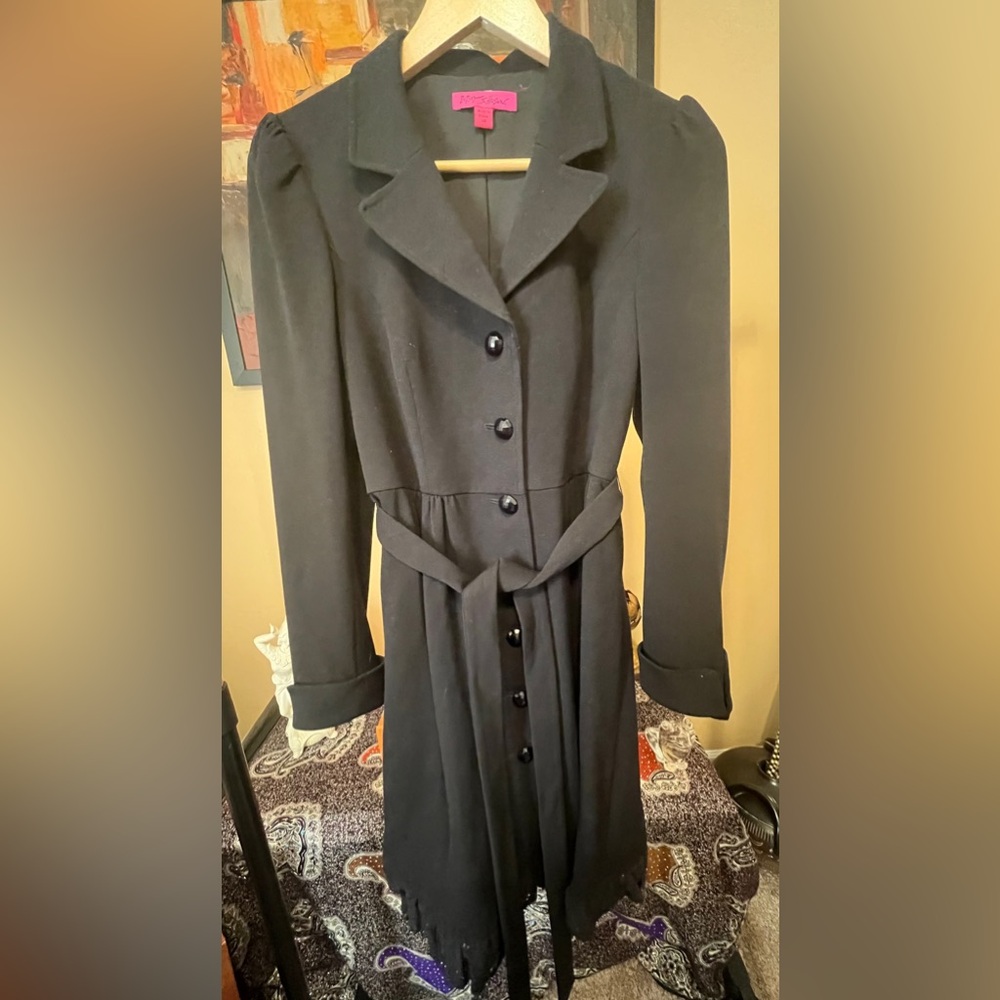 Betsey Johnson Belted Overcoat W/Knitted Lace - Size 12